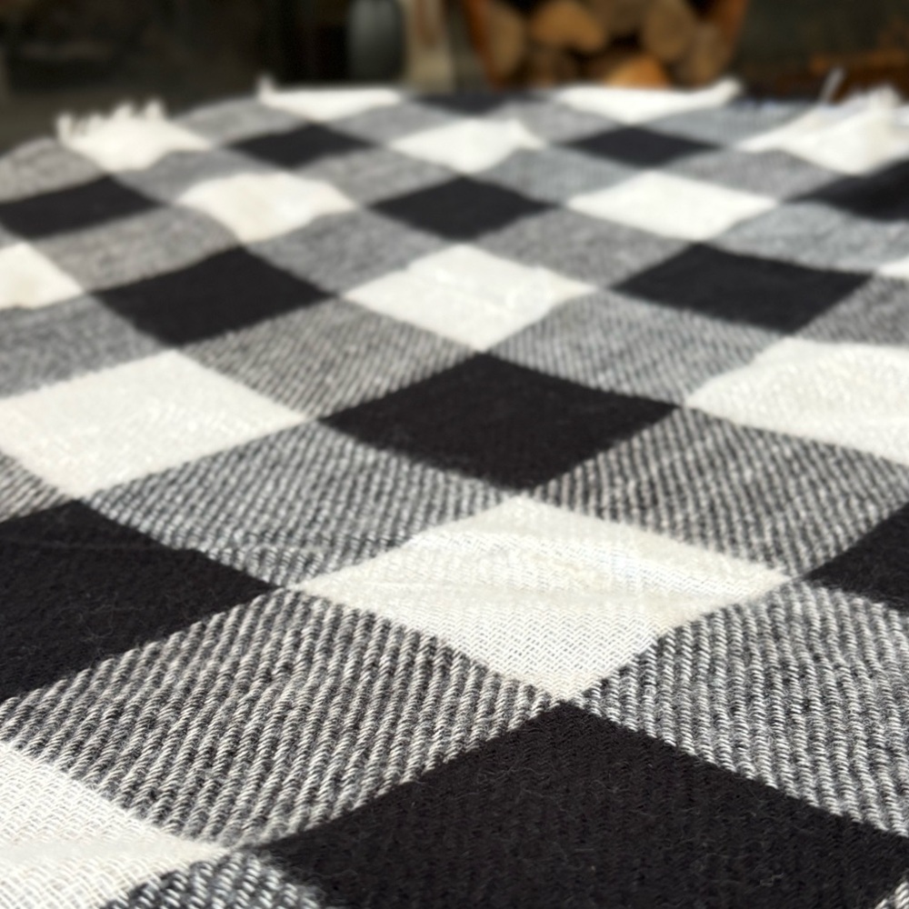 Plaid Buffalo Check Wrap Scarf Black and White - Soft like Cashmere - Picture 5 of 7